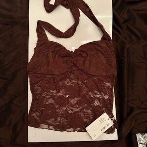 ReoRia Chocolate Lace Halter Top